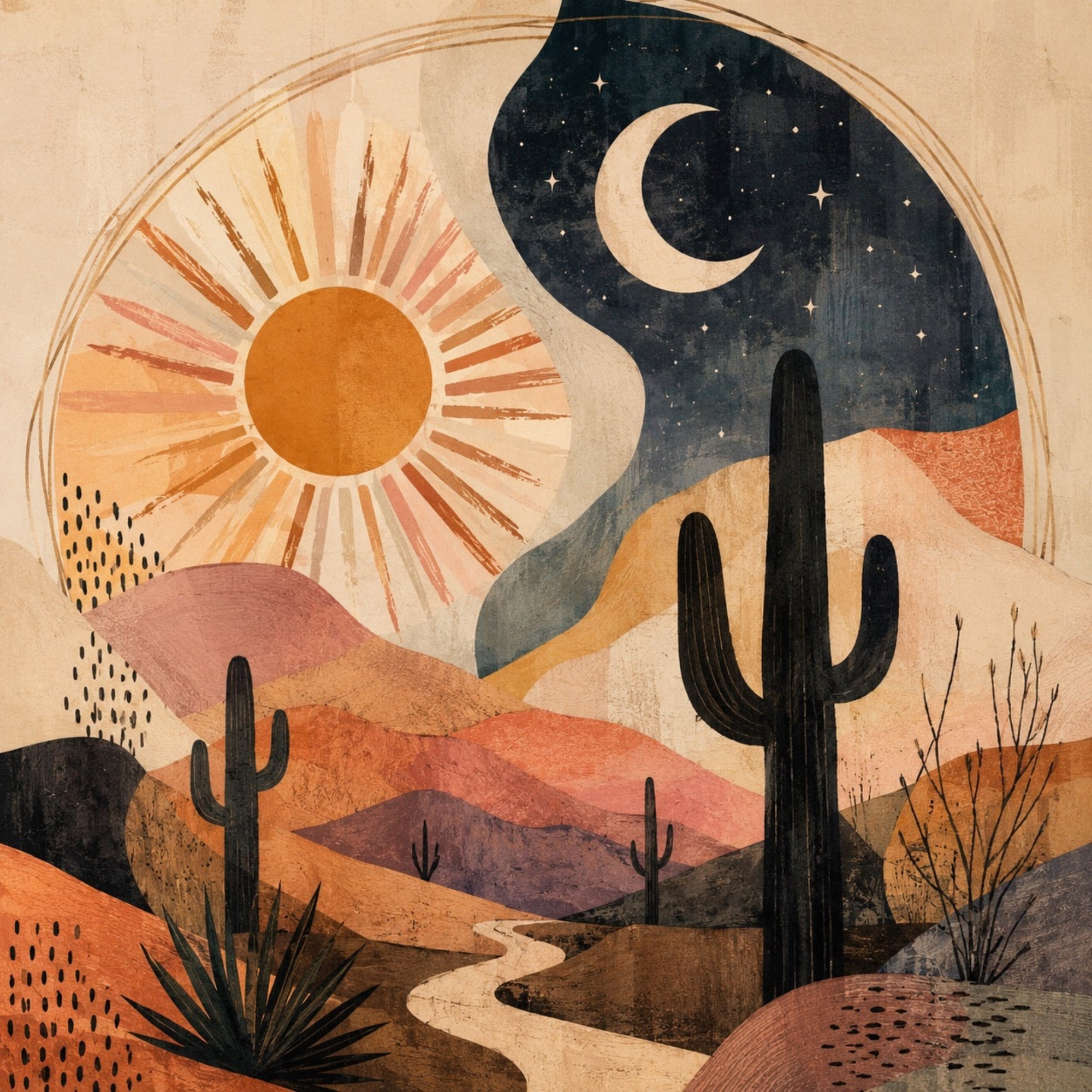 Sun&Moon Desert Abstract Digital Art