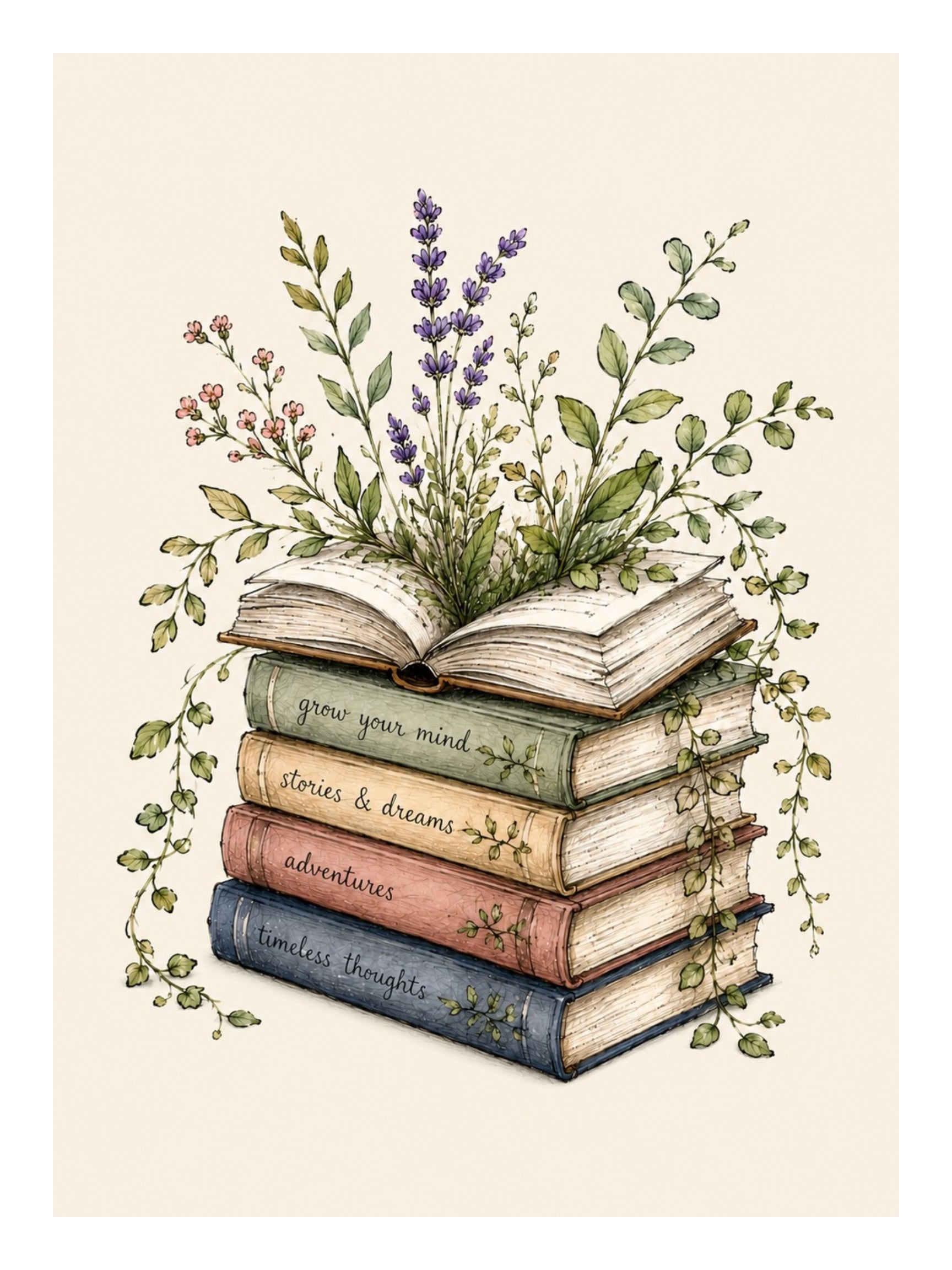 Books Blooming Flowers Digital Art