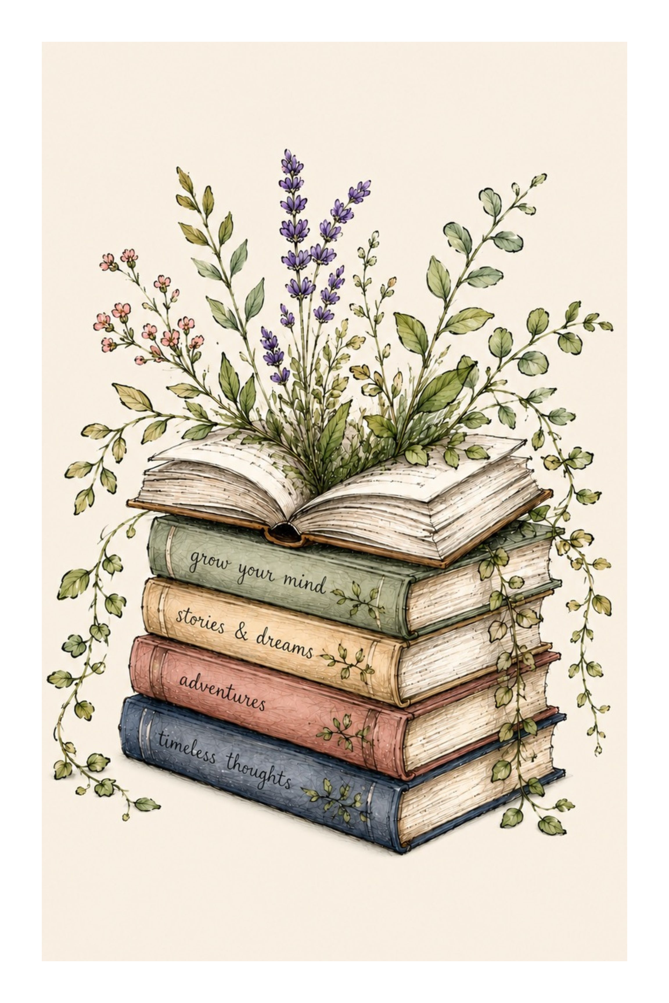 Books Blooming Flowers Digital Art