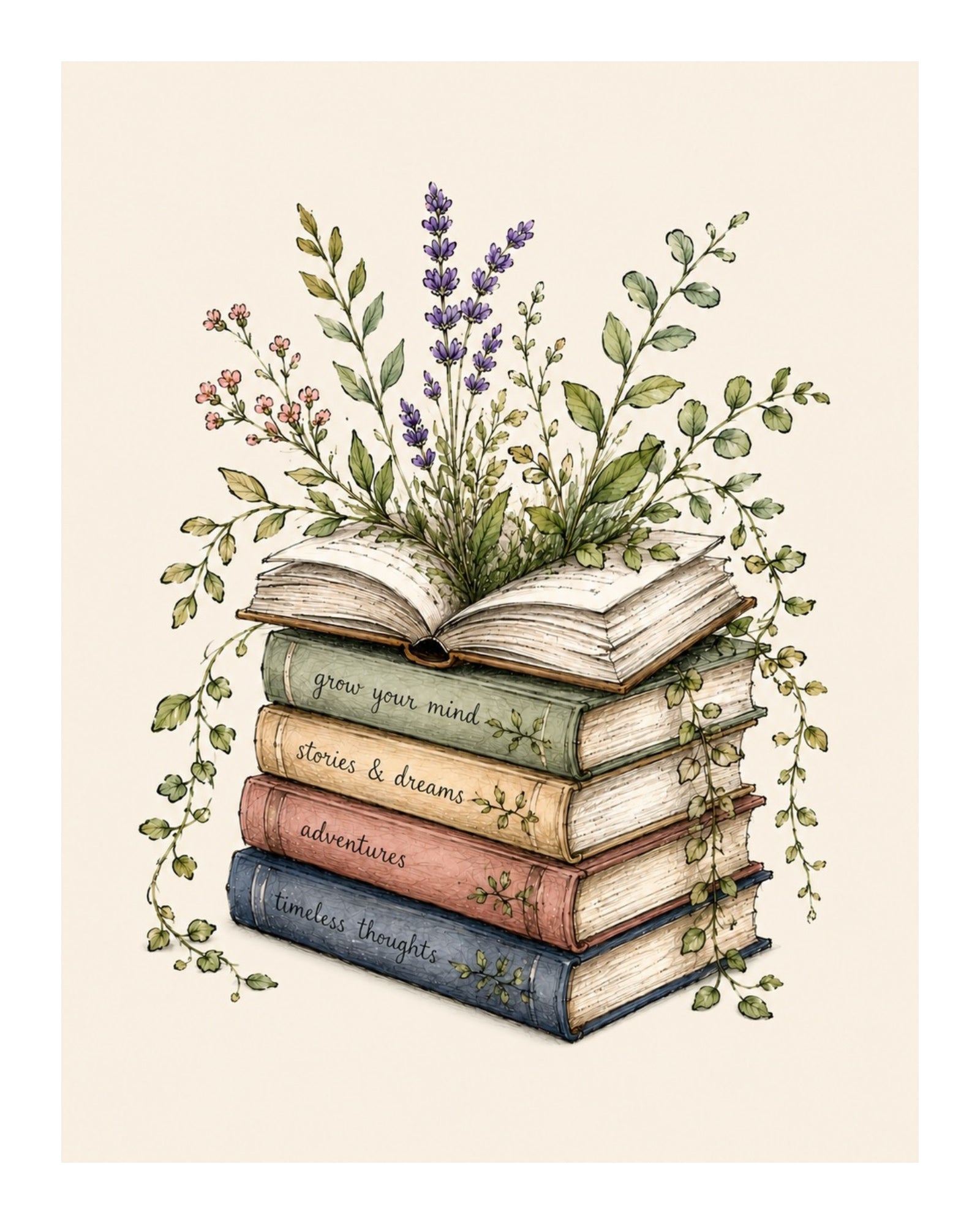 Books Blooming Flowers Digital Art