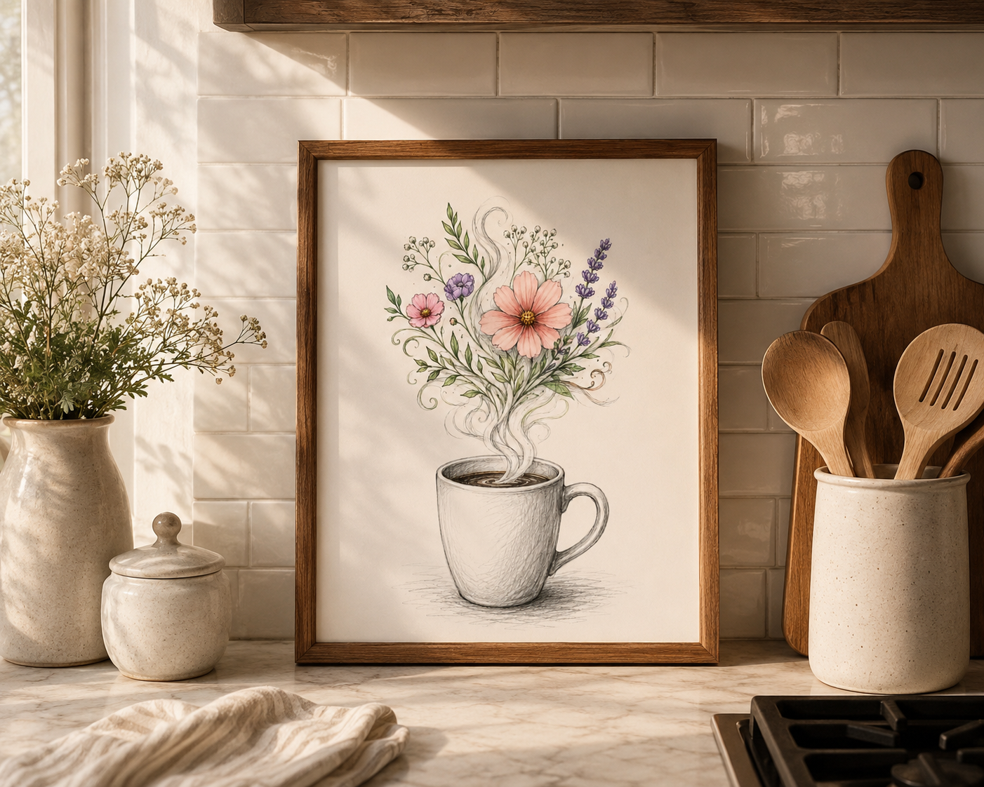 Coffee Cup Floral Digital Art
