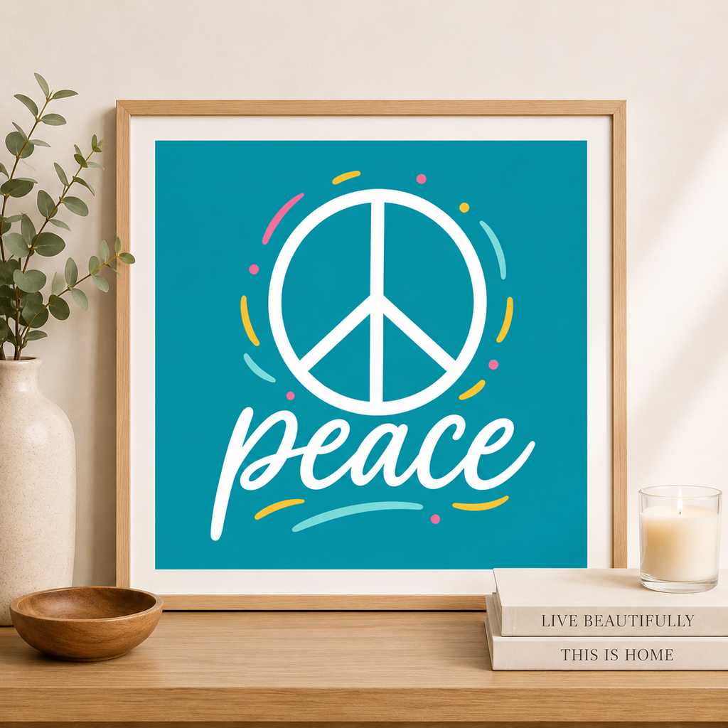 Peace Sign, Teal Digital Art