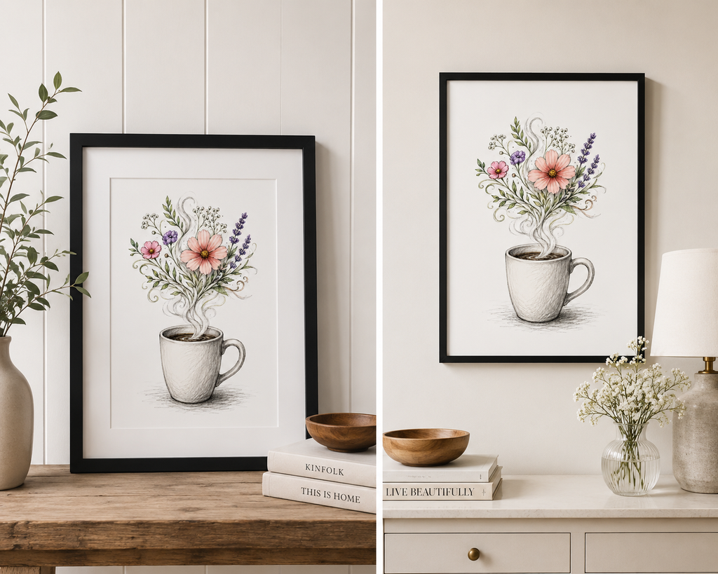 Coffee Cup Floral Digital Art