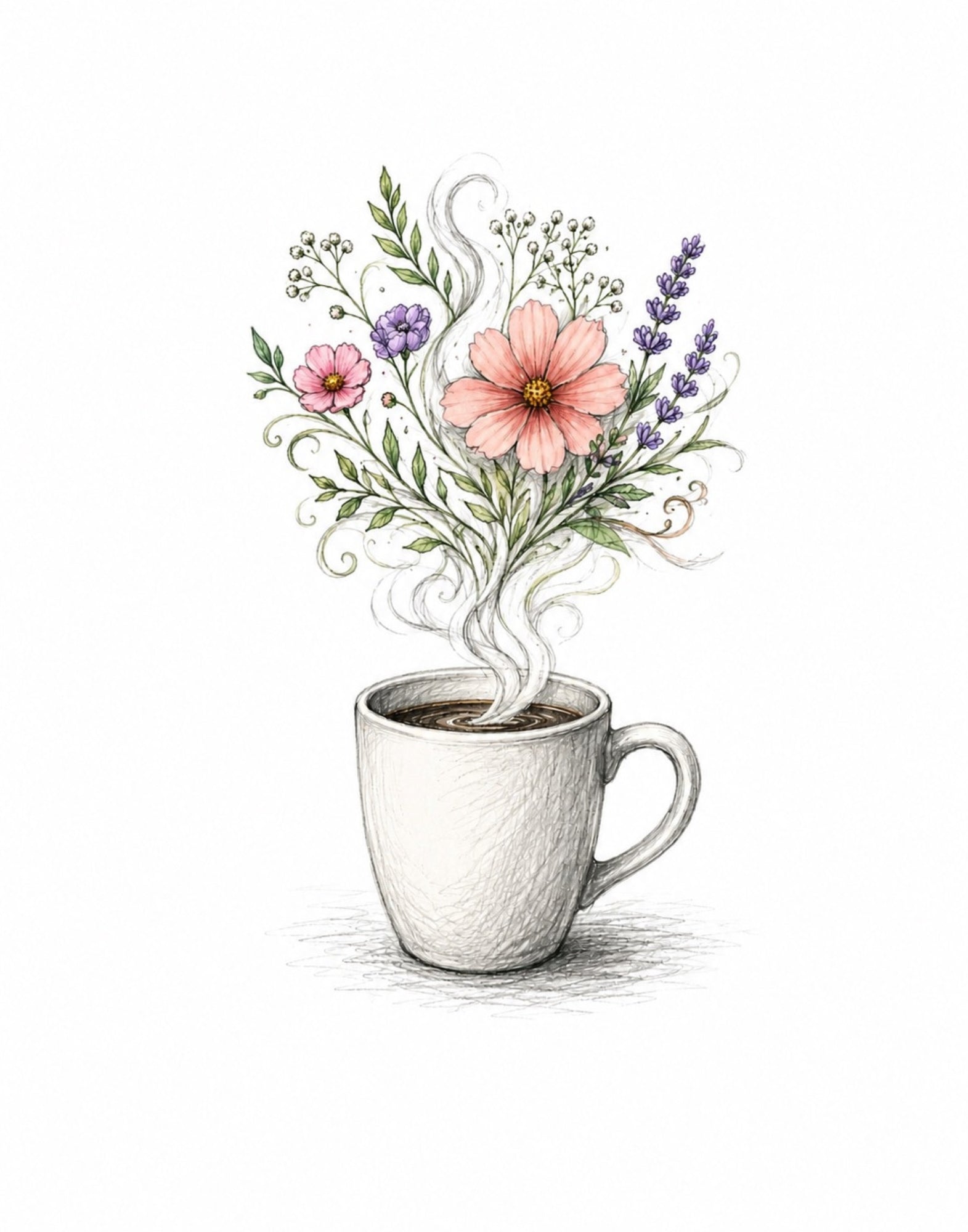 Coffee Cup Floral Digital Art