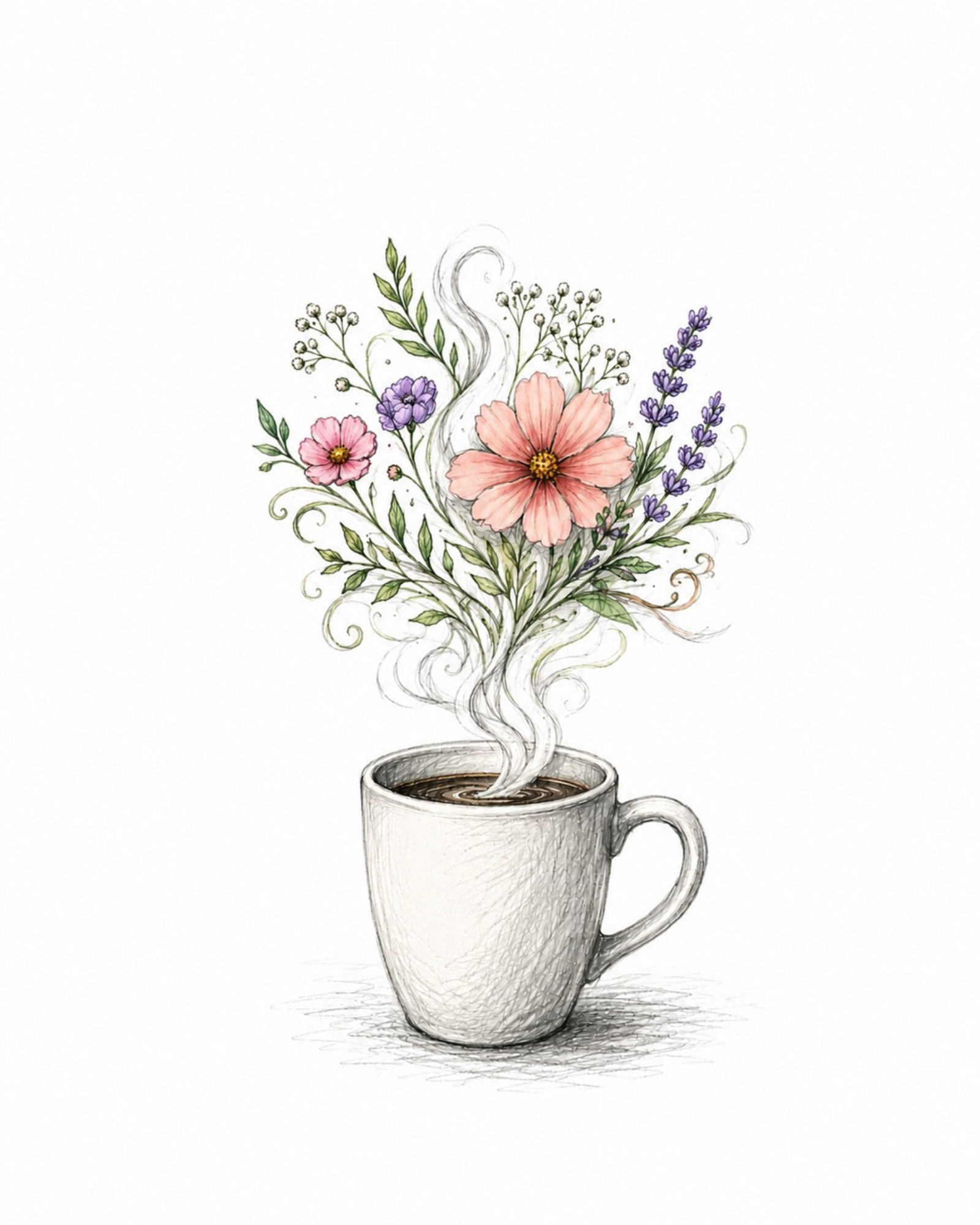 Coffee Cup Floral Digital Art