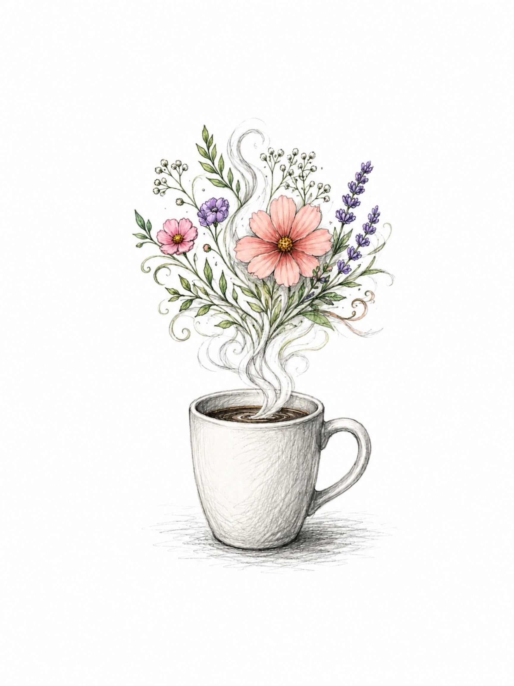 Coffee Cup Floral Digital Art