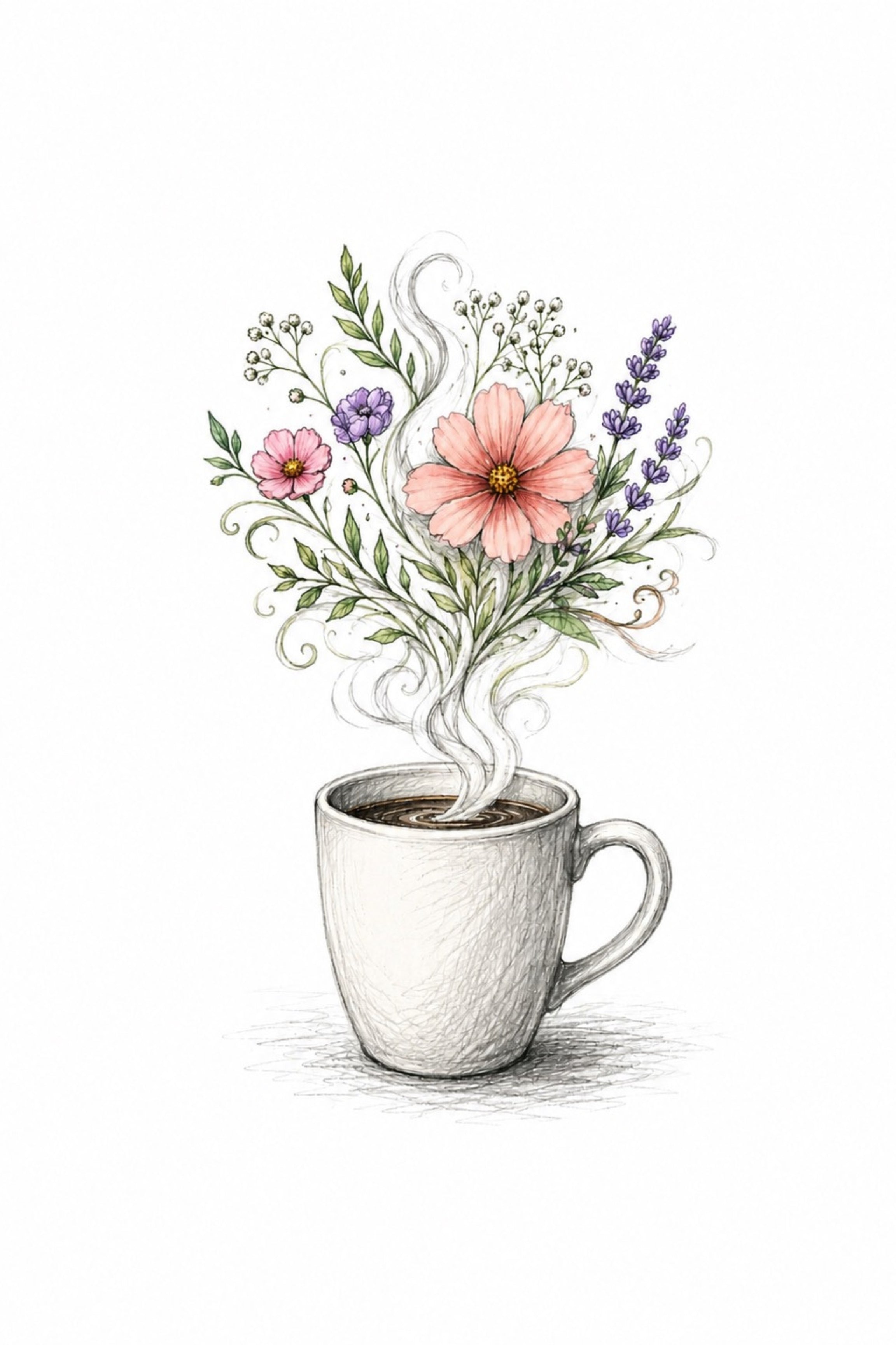 Coffee Cup Floral Digital Art