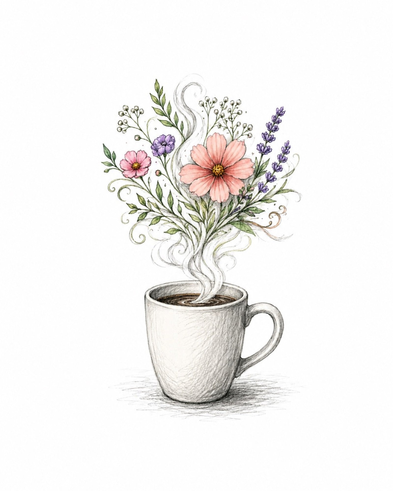 Coffee Cup Floral Digital Art