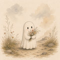 Ghost Holding Bouquet Digital Art