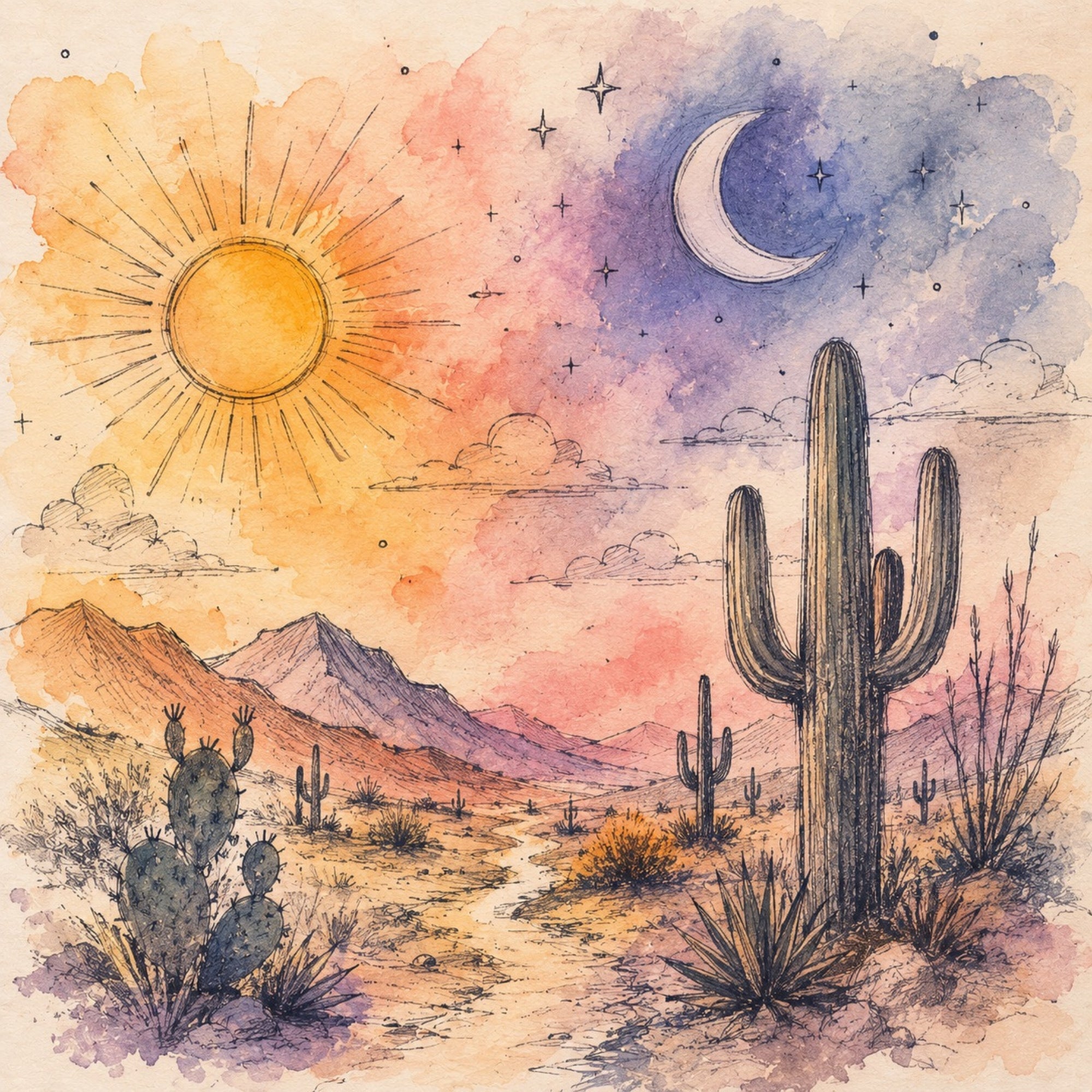 Sun & Moon Desert Digital Art